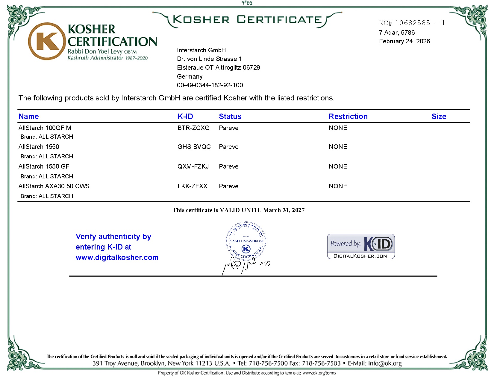 Kosher Certificate_2027-03-31_Seite 1